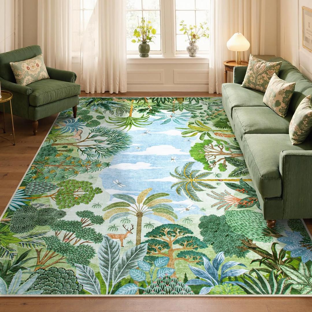 Lahome Summer Jungle Green 8x10 Rugs for Bedroom Living Room Kids Playroom
