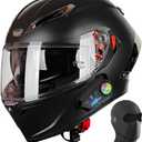 Full Face Motorcycle Helmet with Bluetooth DOT - Wide Panoramic View Street Bike Helmets for Men Women Adults, Internal Sun Visor, Removable Liner 
(Matte Black, M)