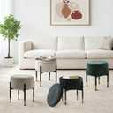 CAROLMADE Round Ottoman with Storage, Velvet Makeup Vanity Stool, Small Ottoman Foot Stool with Coffee Table and Metal Legs for Living Room, Bedroom and Dorm, Beige, 13.8"D x 13.8"W x 17.8"H