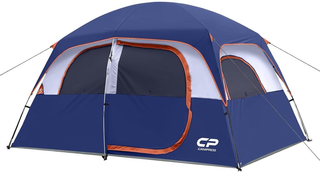 CAMPROS CP Upgraded 6/8 Person Camping Tents, Waterproof Windproof Family Tent with Larger Mesh Windows & Door, Double Layer, Easy Set Up, All-Season Dome Tent with Top Rainfly & Carry Bag