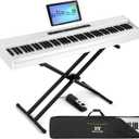 MUSTAR Digital Piano 88 Key Weighted with Stand, 88 Key Semi Weighted Keyboard Piano MEP-1000, Portable Electric Piano Keyboard 88 Keys with Bluetooth Connection, Case, Sustain Pedal, MDF, White