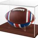 Football Display Case with Brown Wooden Base – Clear Acrylic Football Holder Box for Autographed Football, Full Size Football Memorabilia Showcase Display