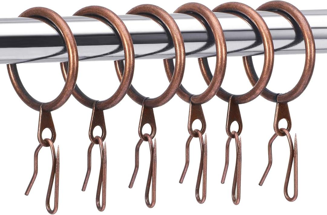 Hotop 30 Pcs Metal Drapery Curtain Rings 0.98/1.26/1.65 inch Interior Diameter and 30 Pcs Hanging Curtain Drapery Pin Hooks for Window Door Shower(Red Bronze,32 mm)