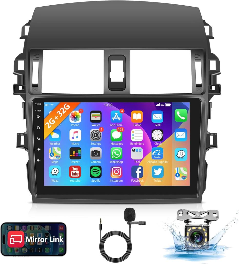 2G+32G Android Car Stereo Car Radio for Toyota Corolla 2009-2013, 9'' Touch Screen Head Unit with Mirror Link Bluetooth GPS Navigation FM WiFi USB SWC AHD Backup Camera