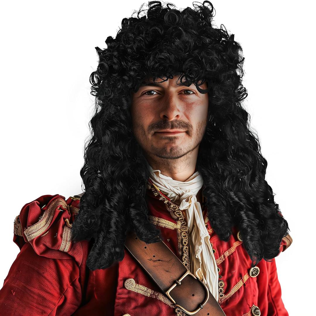 HOMELEX Pirate Wig Long Black Wavy Curly Captain Halloween Punk Rock adult Cosplay