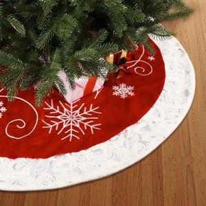 Christmas Tree Skirt 48 Inch with Snowflake Pattern fit 4-9 ft Christmas Tree Xmas Decorations Christmas Holiday Party Ornaments (Red)