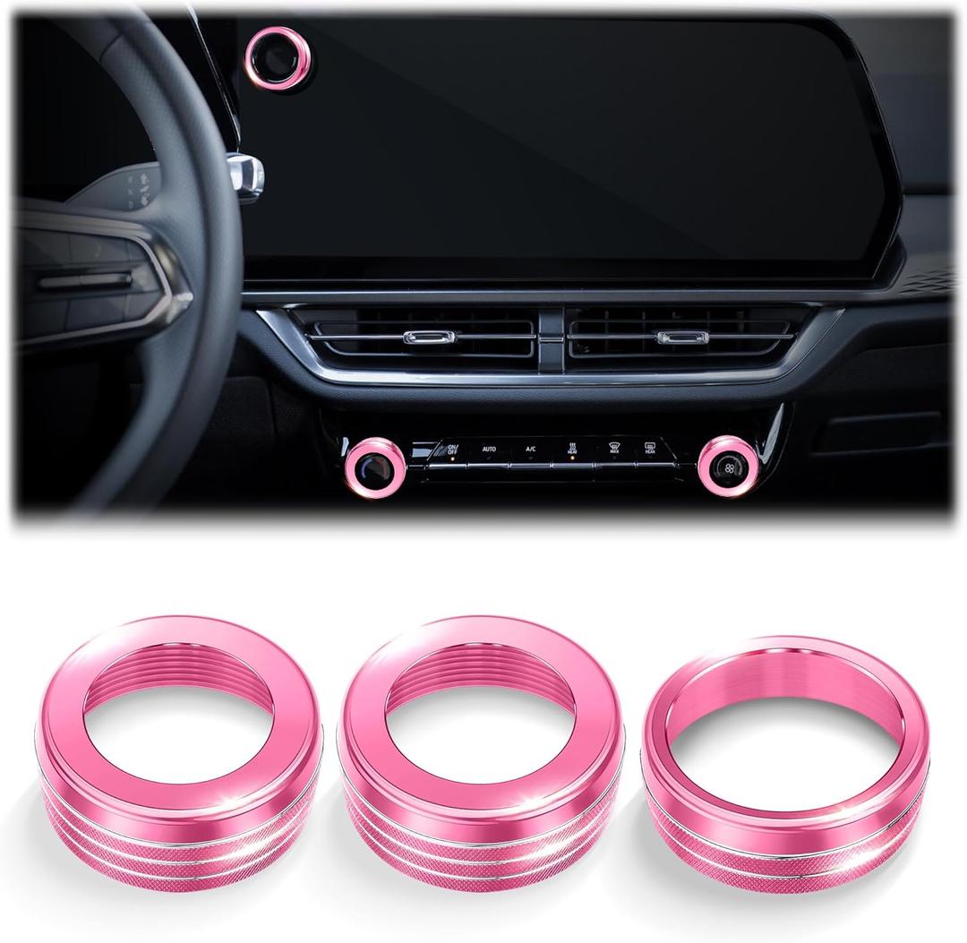 for 2024-2026 Chevy Equinox EV Accessories, 3PCS Premium Aluminum Decorative Switch Ring Trims Knob Cover Set (Pink), Interior Upgrade | Scratch & Wear Resistant | Non-Slip Design