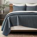 EVERGRACE Cross Stitch Pre-Washed Cotton Quilt Bedding Set King Size, Oversized 3 Pieces Lightweight Bedspread Coverlet for All Season, with 2 Matching Shams, Midnight Blue, 108"x96"