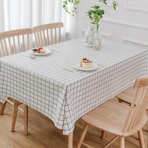 TruDelve Heavy Duty Vinyl Table Cloth Plastic Tablecloths for Kitchen Dining Table Wipeable PVC Waterproof Tablecloth for Rectangle Table (54'' x 72', White Plaid)