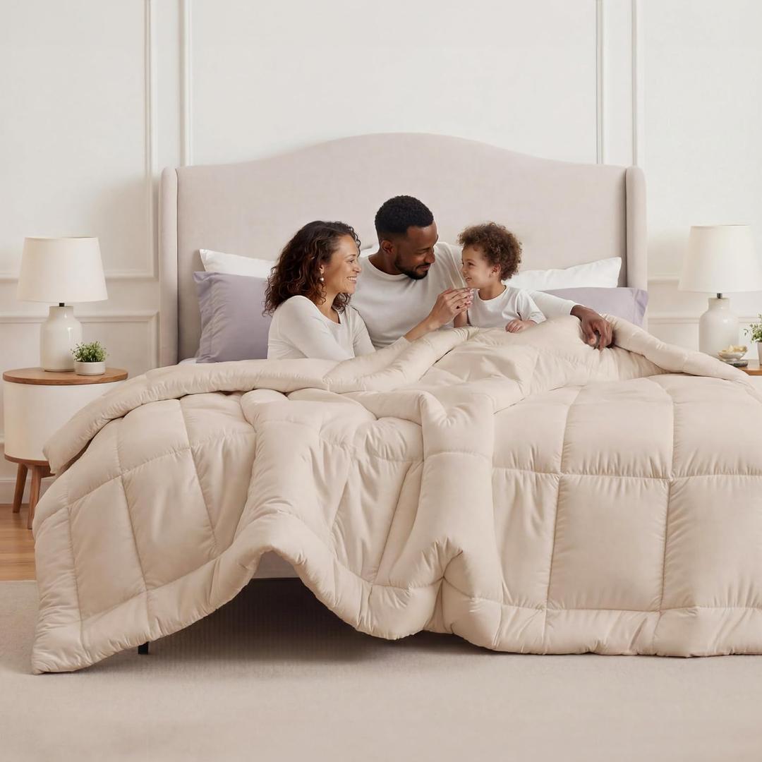 Bedsure Comforter Duvet Insert - Quilted Comforters Oversize Queen Size, All Season Duvet, GentleSoft Down Alternative Bedding, with 8 Tabs, Gifts for Women/Men, Beige, Oversize Queen 98 x 98 Inches, Oversized Queen