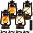 Rechargeable LED Lanterns 4 Pack, USB Charging Vintage Bronze Camping Lamps with Flickering Flame, Remote Control 4 Modes Hanging Lights for Patio Garden Porch Backyard Indoor Outdoor Halloween Decor