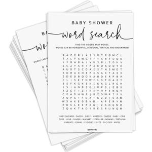 GardenCity 50 Baby Shower Word Search Game Cards, Fun Baby Shower Games for Boy or Girl, Gender Neutral  Minimalist