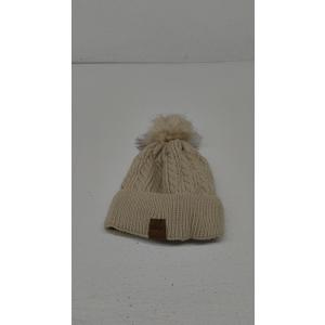 Alepo Knit Cap Beanie Cap Cream Cable Pom Pom OS Lined Winter Warm Stretch Beige 4-5Y
