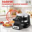 Waffle Maker, 1400W Belgian Waffle Maker, Double Waffle Iron 180 Flip, 8 Slices, Rotating & Nonstick Plates, Removable Drip Tray Easy to Clean, Locking Buckle & Cool Touch Handle, Stainless Steel