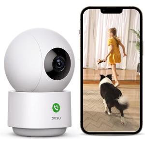 AOSU 2K Security Camera Indoor, Baby Monitor Pet Camera 360-Degree for Home Security with 2.4 GHz Wi-Fi Router, One-Touch Call, Smart Motion Tracking, IR Night Vision, Compatible with Alexa