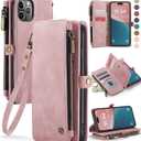 Defencase Compatible with iPhone 11 Pro Case Wallet with RFID Blocking Card Holder for Women Men, PU Leather Magnetic Snap Flip Zipper Strap Wallet Phone Case Fit for iPhone 11 Pro 5.8", Rose Pink