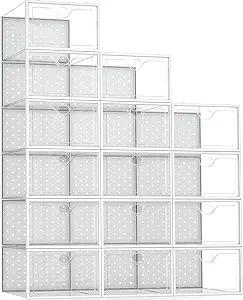 Pinkpum 15 Pack X-Large Shoe Storage Boxes Fit US Size 12, Shoe Organizer for Closet Clear Plastic Stackable Shoe Dispaly Case Holder Bins, Sneaker Storage for Sneakerheads White