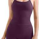 SUUKSESS Women 2 Piece Workout Sets High Waisted Tummy Control Biker Shorts Halter Padded Tank Tops XS