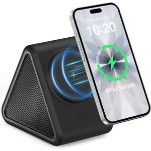 Housbay Sound Machine with Magnetic Wireless Charger for iPhone, 2-in-1 Design for Clutter-Free Nightstand, Dual-Speaker Stereo Sound for Sleeping - Black