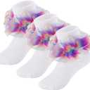 MKYSZLT Girls Ruffle Socks Toddler Girl Rainbow Fold Over Frilly Dress Socks Lace Big Fluffy Ruffles Church Fancy Sock Kids (US, Age, 8 Years, 10 Years, rainbow - 3 pairs)