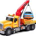 Dwi Dowellin Kids Toys for 3 4 5 6 7 Years Old Boys, 15" Large Tow Truck Toy,Friction Powered Transport Truck Crane Toy with Lights and Sounds,with Roadster,Toddlers Gifts