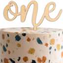 One Wooden Cake Topper - Baby First Birthday Party Cake Decorations Supplies, 1st Birthday/Baby Shower/Anniversary Milestone Sign Cake Topper, Birthday Party Celebration Photo Props