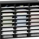 VEVOR 27 Compartments Wood Literature Organizer, Adjustable Shelves, Medium Density Fiberboard Mail Center, Office Home School Storage for Files, Documents, Papers, Magazines, Black+White