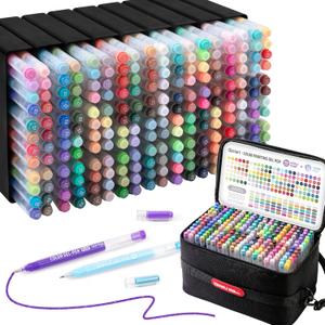 216 Pack Colored Gel Pens, 72 Pack Glitter Pens + 144 Acrylic Pens For Adults Coloring Books, 1.0mm Point Gel Pens, Large Capacity Ink Pens for Coloring, Writing, Drawing, Journaling, Note Taking