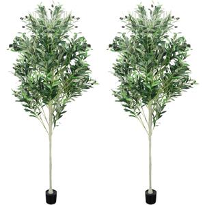 2 Pack Artificial Olive Trees, 6FT Indoor Tall Faux Olive Trees with Planter, Realistic Olive Plants for Home Decor Office Living Room