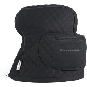 KITCHENAID Fitted Tilt-Head Solid Stand Mixer Cover with Storage Pocket, Quilted 100% Cotton, Matte Black, 14.4"x18"x10", NEW AND IMPROVED FIT