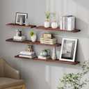 SAUMONIERES Floating Shelves 8 Inch Deep Solid Wood Wide Wall Shelf Set of 2 Wall Mounted for Bedroom Bathroom Living Room Kitchen, 24 Inch Walnut