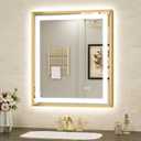 LED Bathroom Mirror 24"x30" Inch Brushed Gold Metal Frame Lighted Bathroom Vanity Mirror with Lights, Brighter Frontlit and Backlit Light up Anti Fog Mirror, 3-Color Dimmable, Memory Function