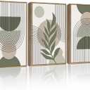 Drsoum 11x14in Boho Wall Art Green Sage Decor Framed Wood Modern Bohemian Abstract Geometry Canvas Prints Ready to Hang