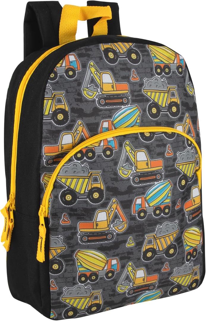 Trail maker 15 Inch Kids Backpacks for Boys & Girls | Preschool, Kindergarten, Elementary School Backpacks with Adjustable, Padded Straps (Tough Trucks)