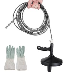 25 Ft Heavy Duty Drain Auger & Plumbing Snake, Sewer Snake for Bathtub, Shower, Sink, Toilet Drain Clog Removal, Manual Drill Pipe Snake Tool with Gloves, Destapa Caerias Serpiente de Drenaje