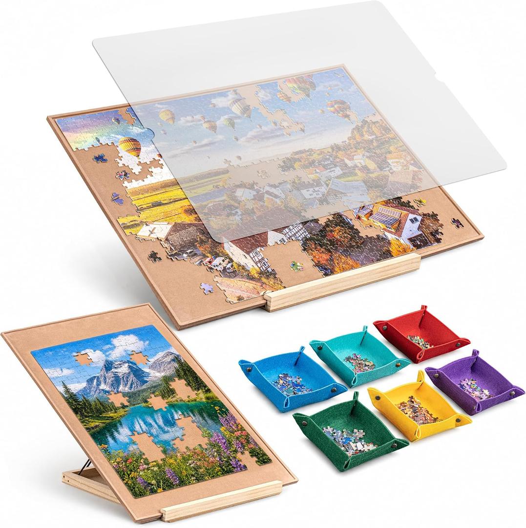 Becko US 1000 Piece Tilting Puzzle Board with Stand & 6 Trays & Cover
Adjustable Easel with Multiple Angle Adjustments, Puzzle Table with Storage, for Horizontal and Vertical Jigsaw Puzzles