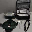 TRAVELISIMO Electric Lunch Box for Adults 80W Heated Lunch Box For Men 1.5L Stainless Steel Portable Food Warmer, 12/24/110V Electric Food Warmers for Travel & Work, Loncheras Para Hombres de Trabajo (Dark Green)