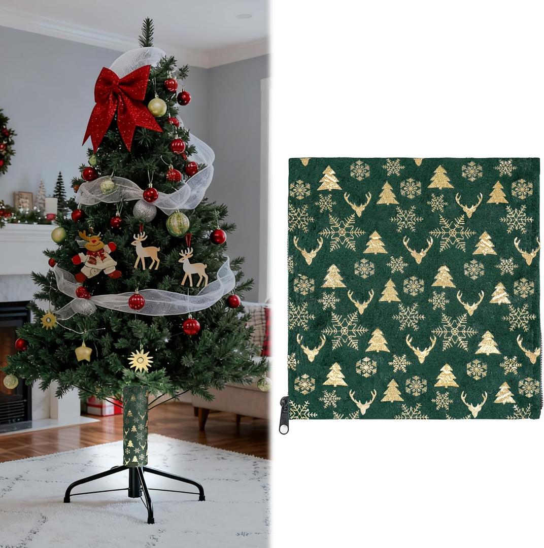 Artificial Christmas Tree Collar Christmas Tree Skirt Collar Hides Fake Pole, Christmas Decorations, Christmas Tree Base Cover Zipper Design for Xmas Trees Artificial Trees, Embossed Patterns