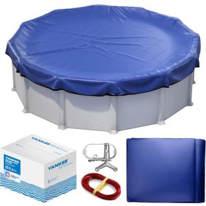 Winter Pool Cover 21 ft Round for Above Ground | Extra Thick & Durable Above-Ground Pool Cover | Sapphire Series of Premium Cold- and UV-Resistant Pool Cover | by Yankee Pool Pillow (Blue)