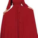 Women 2024 Spring Casual Waist Tie Solid Wrap Maxi Dress with 3/4 Sleeve Crewneck for Evening Club Nightclub Red Medium