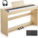Eastar EUP-110 Digital Piano 88 Key Weighted Keyboard, Full-Size Home Electric Piano for Beginner, with Headphone, Music Stickers, Screen, 3-Pedal, Wireless Conection, Recording - Light Wood Color