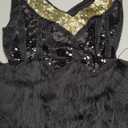 1920s Dresses for Women Gatsby Flapper Dresses 20s Vintage Sequins Fringed Cocktail Dress (Medium, Black+gold)