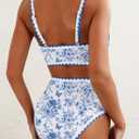 Herseas Women's Bikini Sets Floral Print Whip Stitch 2 Piece Swimsuits High Waisted Scoop Bathing Suits (Blue, L)