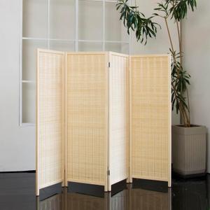 4 Panel Short Room Divider 3.9 ft Tall Double-Side Folding Privacy Screen, Natural Beige Bamboo Partition Wall for Home Office, Living Room & Corner Spaces