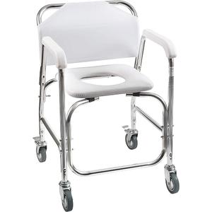 Shower Chair, Commode, Transport Chair, FSA Eligible, Rolling Bathroom Wheelchair for Handicap, Elderly, Injured or Disabled, 250 Lb. Weight Capacity, Aluminum Frame, White