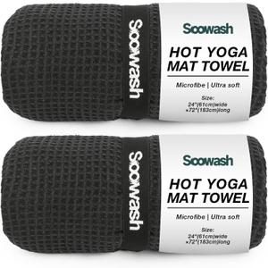 Hot Yoga Towel 2 Pack Yoga Mat Towels Microfiber Yoga Towels for Hot Yoga Non Slip Absorbent Anti-Slip Cover Hot Pilates Exercise Fitness 24 inch X 72 inch Black