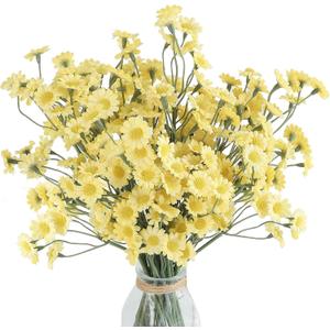 Floroom 24pcs Yellow Small Artificial Flowers Faux Silk Daisies Fake Wildflowers with Stems for DIY Wedding Bouquets Floral Arrangements Party Decor Centerpieces Decorations (Vase Not Included)