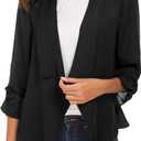 Urban CoCo Women's Ruched Sleeve Lightweight Thin Chiffon Blazer (Black, XL)