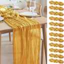 Asee'm 12pcs Cheesecloth Table Runner 120 Inches Long Gold Boho Gauze Cheese Cloth Runner 10FT Rustic Sheer Table Runners for Christmas Wedding Party Baby Shower Spring Easter Decoration