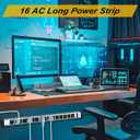 Long Surge Protector Power Strip,16 Outlet Heavy Duty Power Strip Metal Power Bar,10 FT Long Extension Cord with Circuit Breaker for Garage, Workshop, Industrial(125V/1875W, ETL Listed)